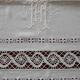 Drap de mariés ancien en fil de lin Blanc Monogramme MN