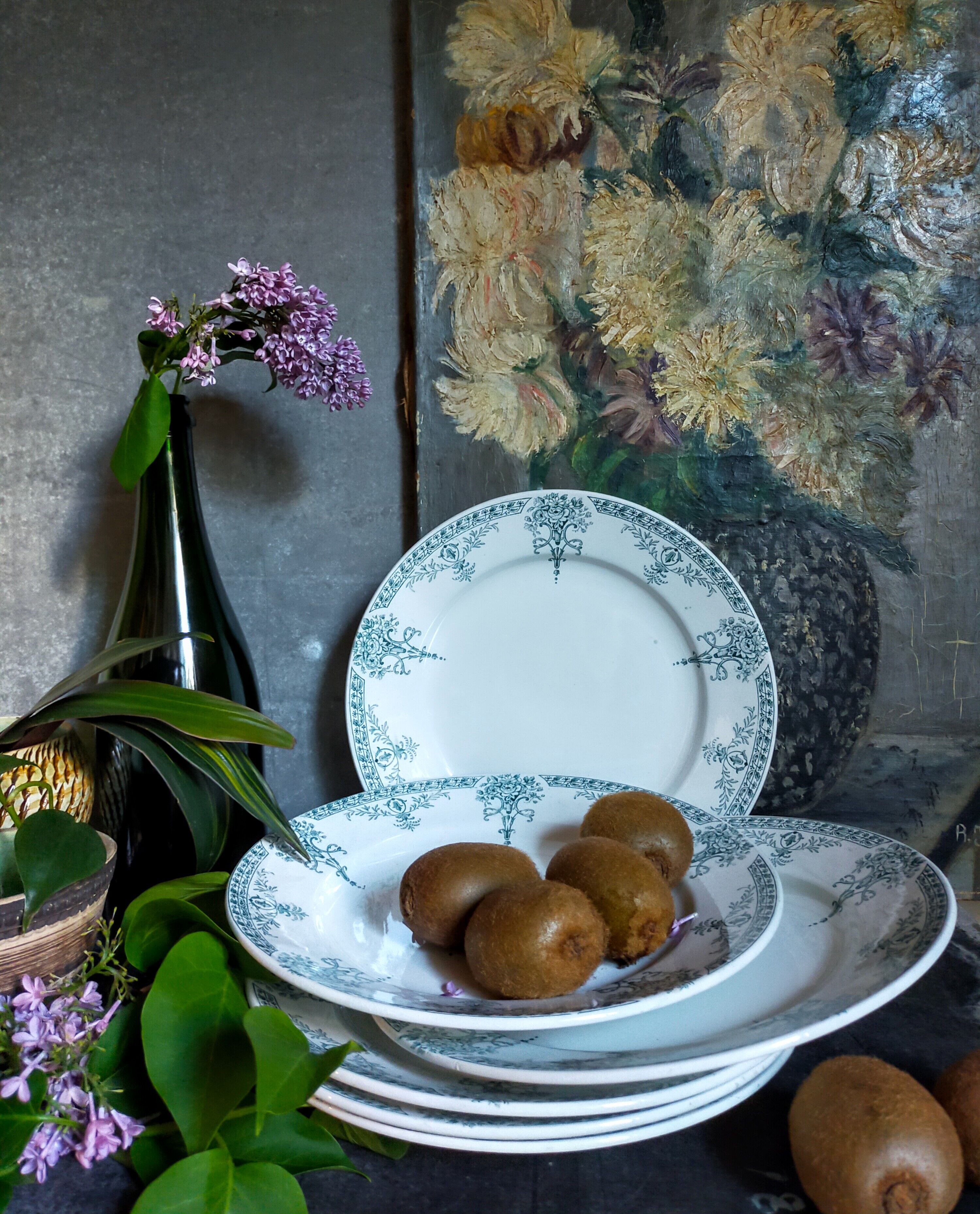 Six old plates iron earth of lunéville model lugano late nineteenth