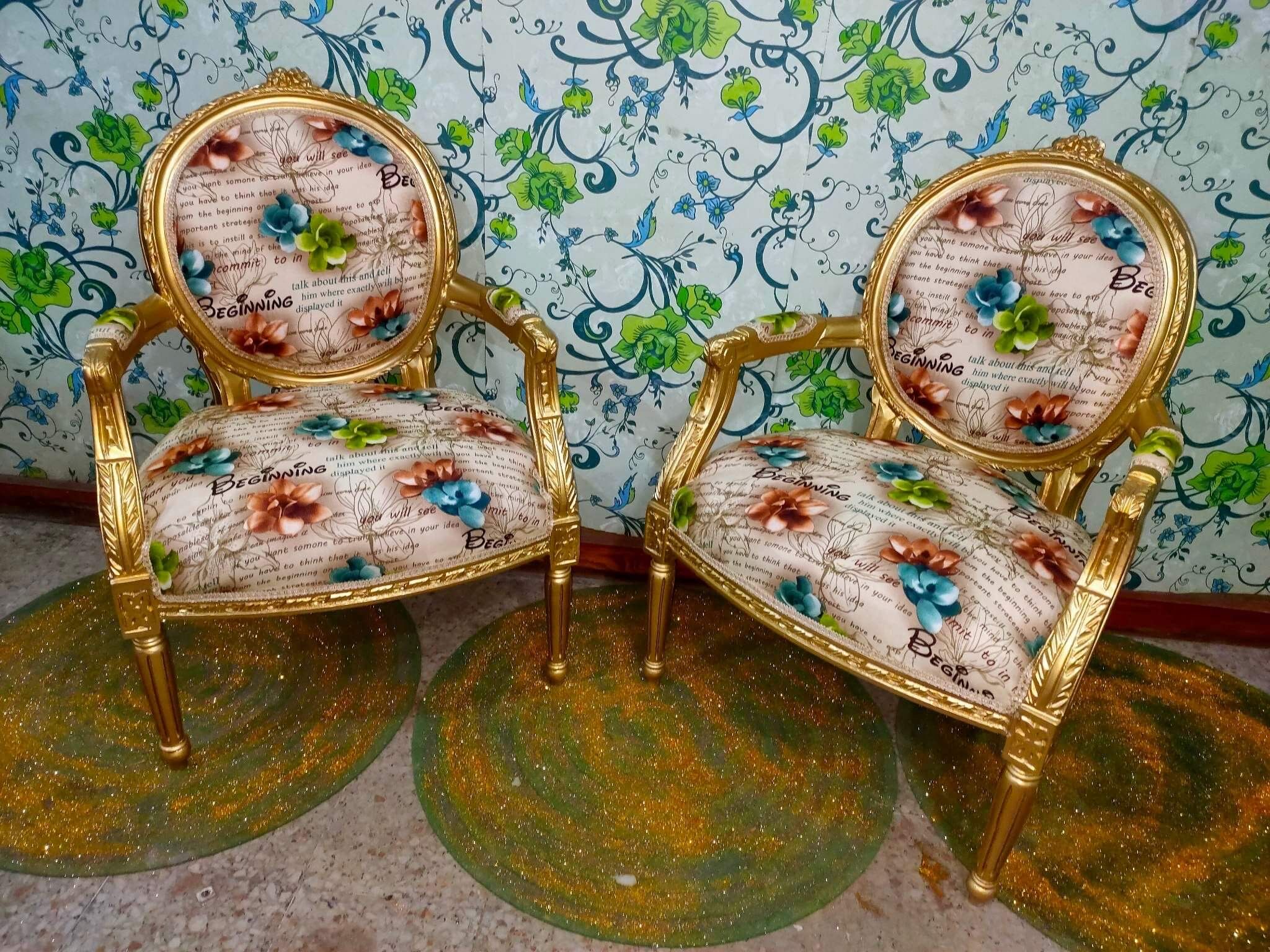 Pair of armchairs Louis XV style printed flower