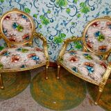 Pair of armchairs Louis XV style printed flower