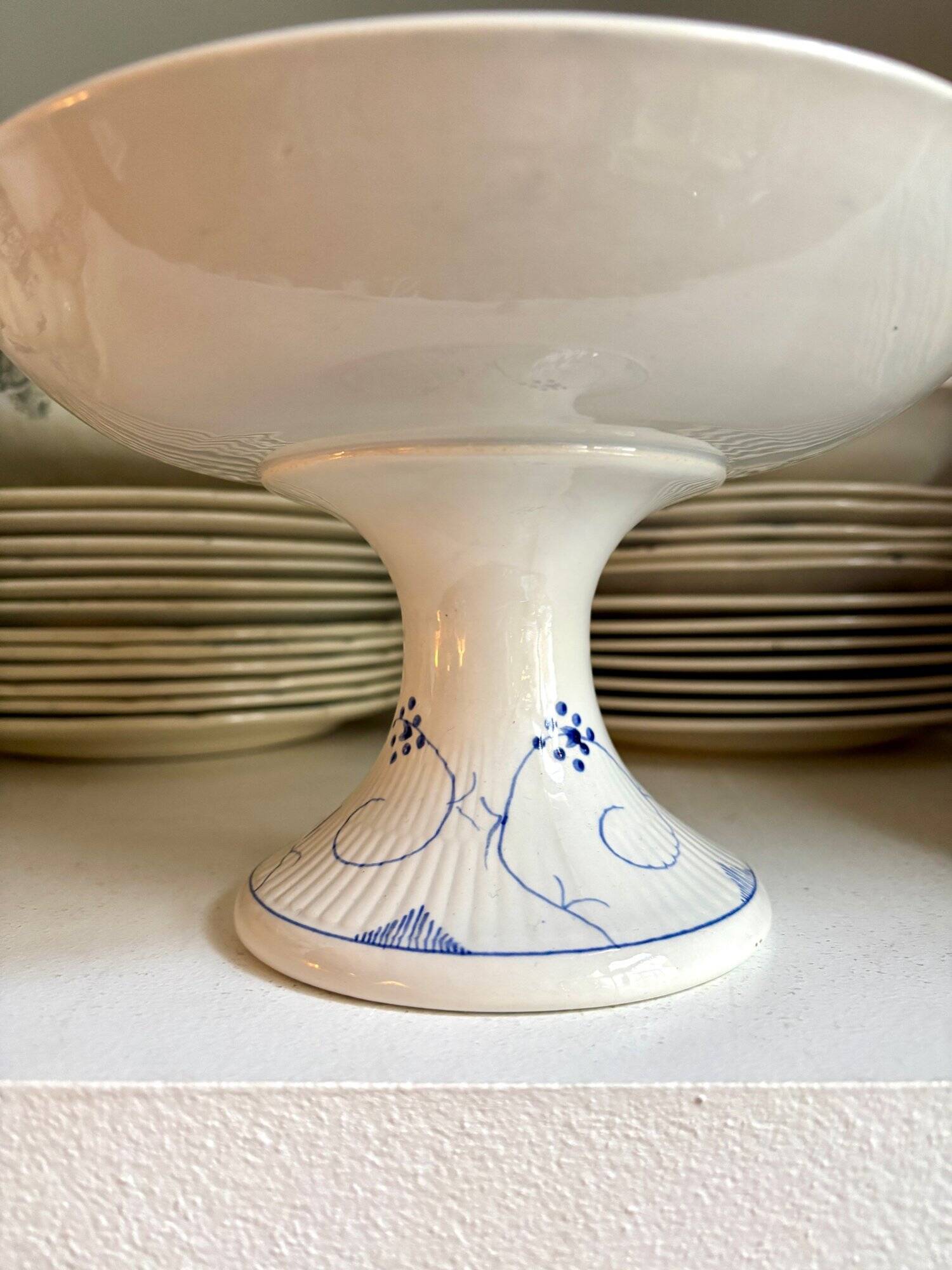 Sarreguemines compotier in white and blue earthenware, "Copenhagen" service - early 20th century
