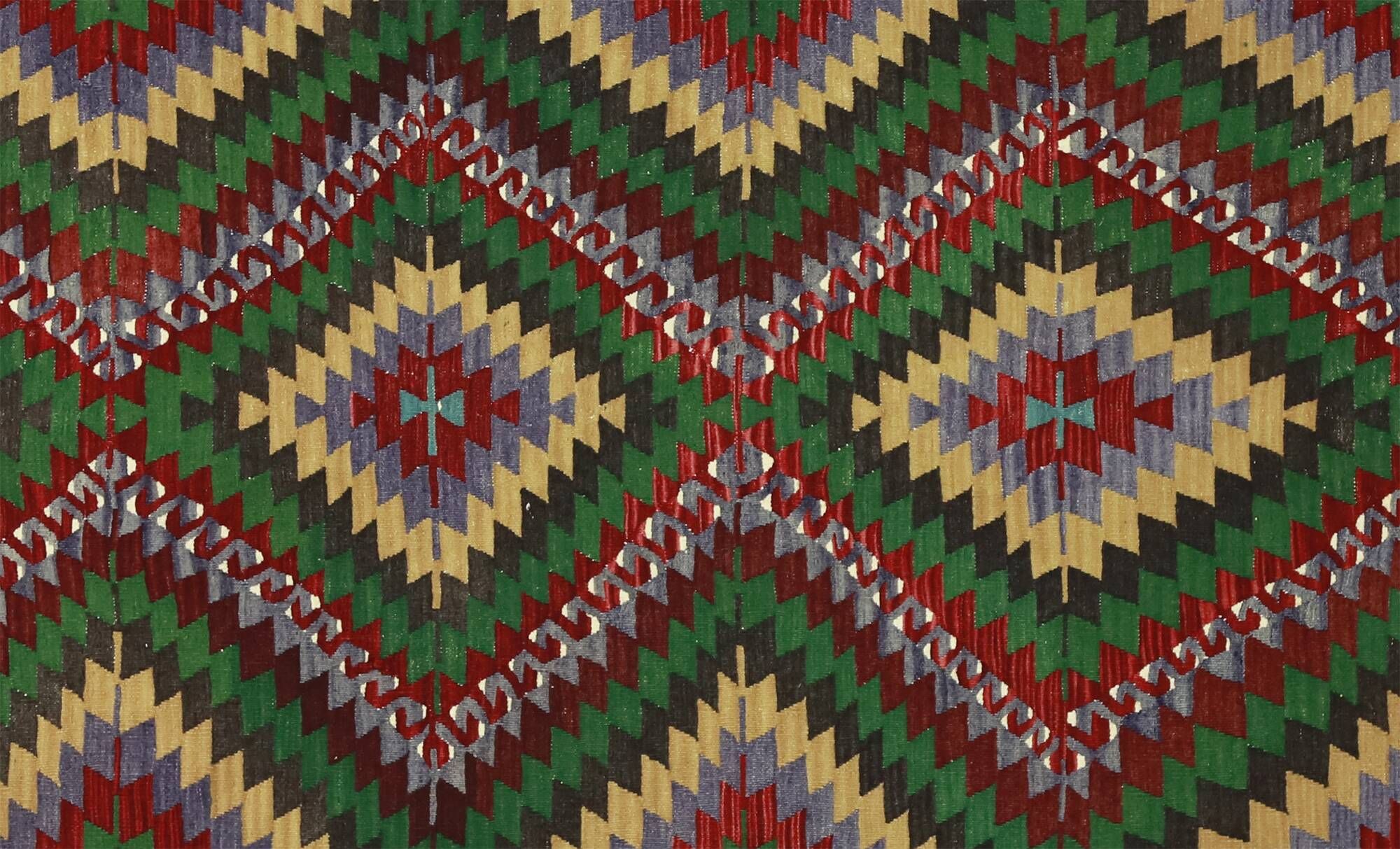 Turkish Kilim Yuruk Vintage 169x300 cm Geometric Green Red Yellow