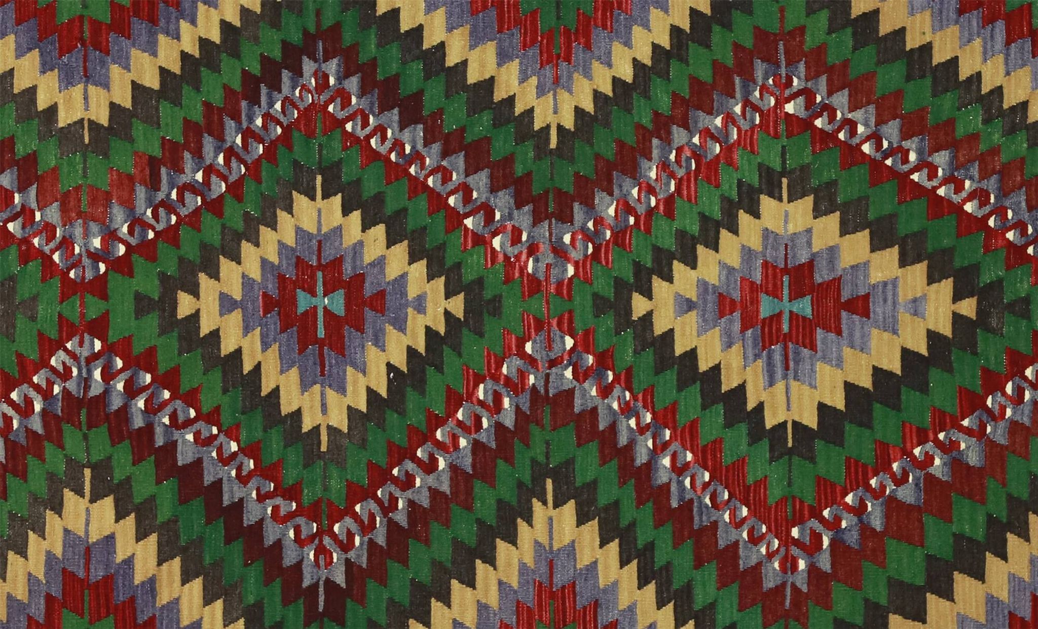 Turkish Kilim Yuruk Vintage 169x300 cm Geometric Green Red Yellow