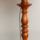 Carved wooden lamp, fiber shade