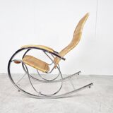 Vintage chrome and wicker rocking chair, 1970s