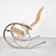 Vintage chrome and wicker rocking chair, 1970s