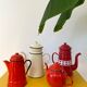 Red enamelled teapot 1 liter from the 70s