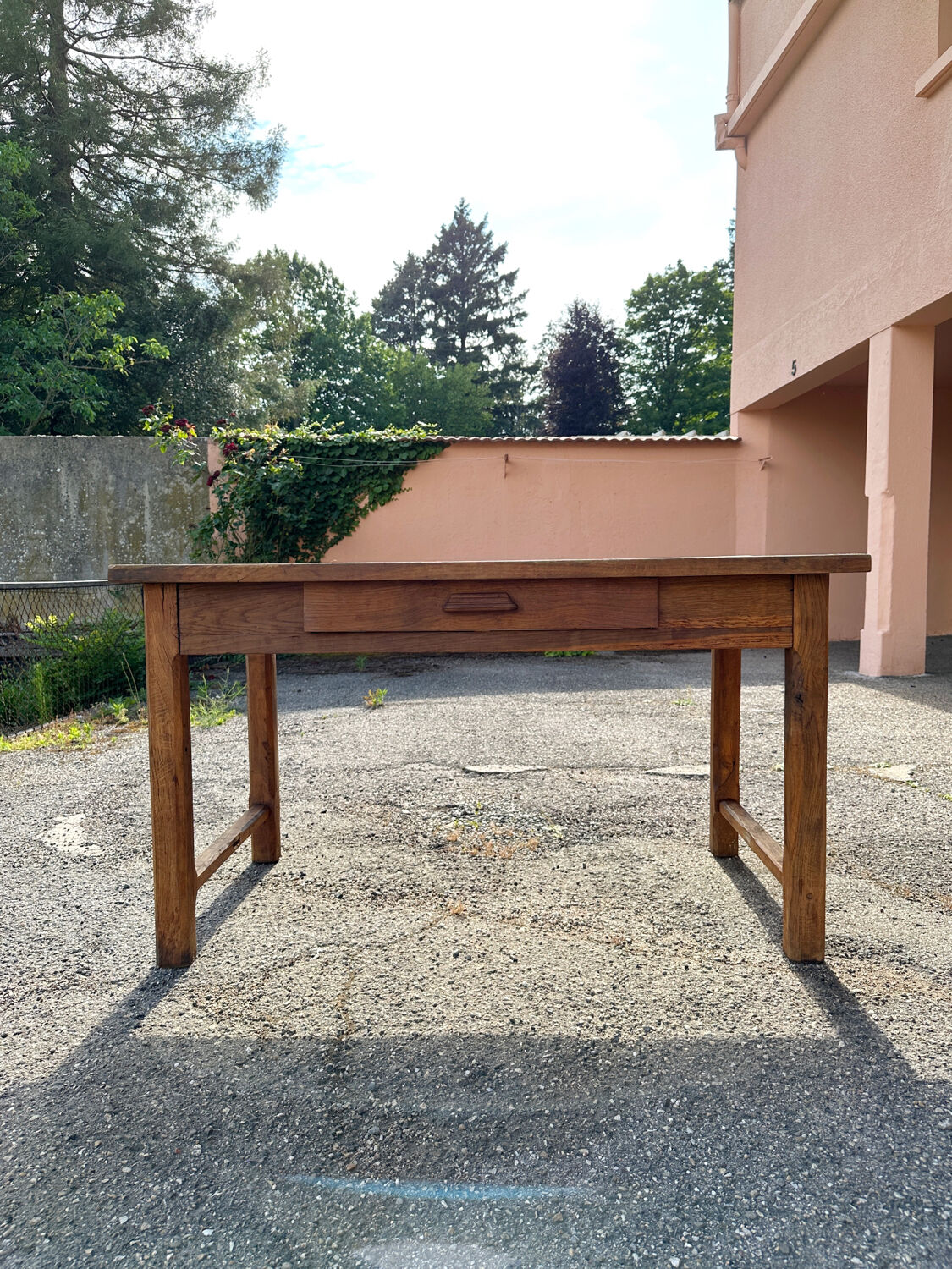 Hand-carved solid wood farm table