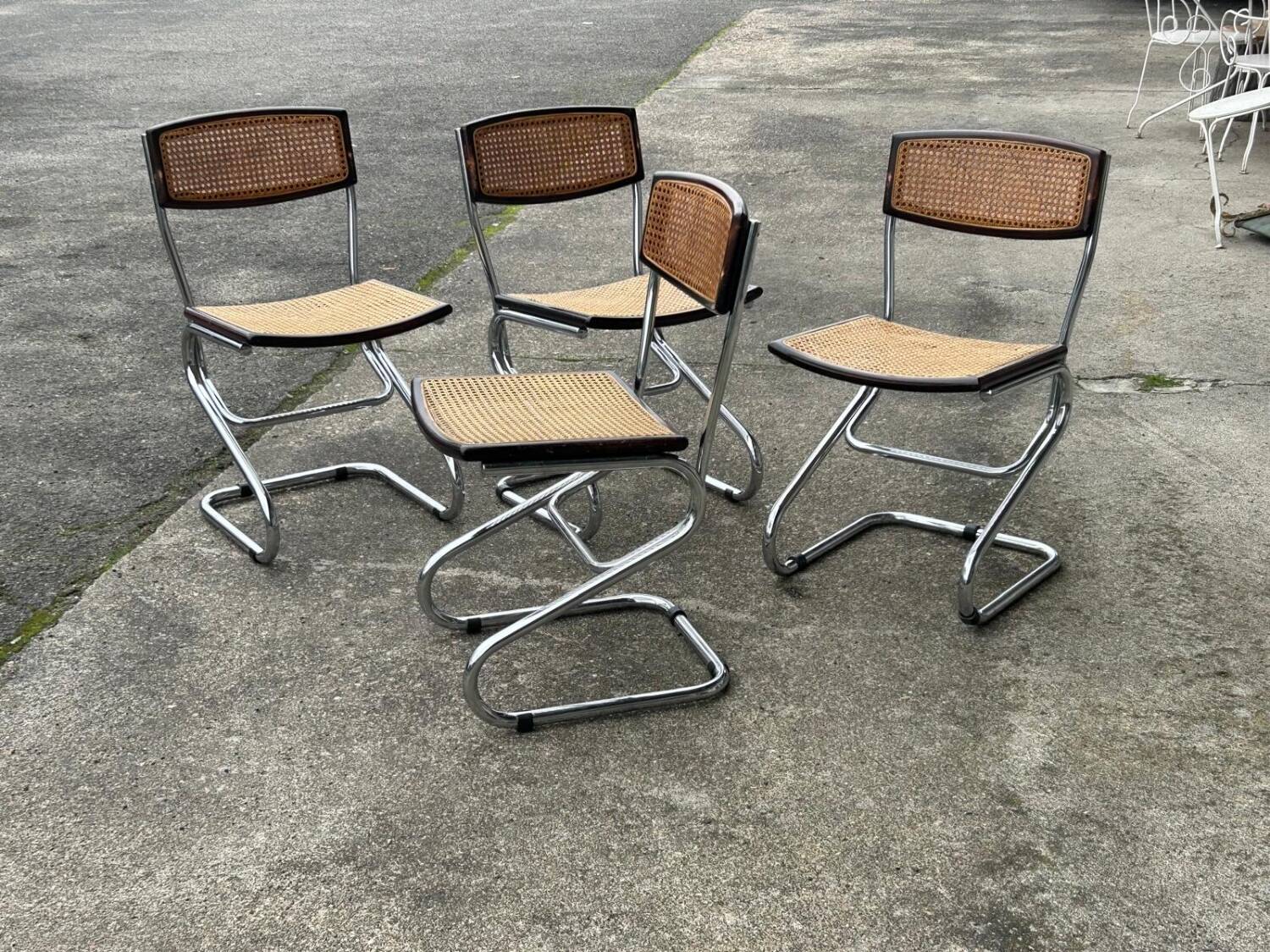 Set of Four Vintage Italian Tubular Chairs Bauhaus Style Marcel Breuer Circa 1970