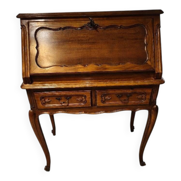 Secrétaire vintage en bois fruitier – Style Louis XV – Avec sa clé