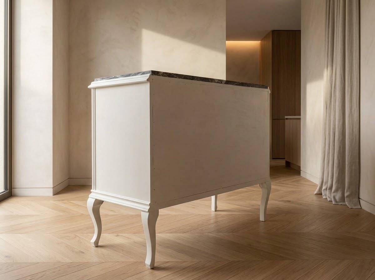 Commode vintage courbée avec plateau en marbre - Rénovée