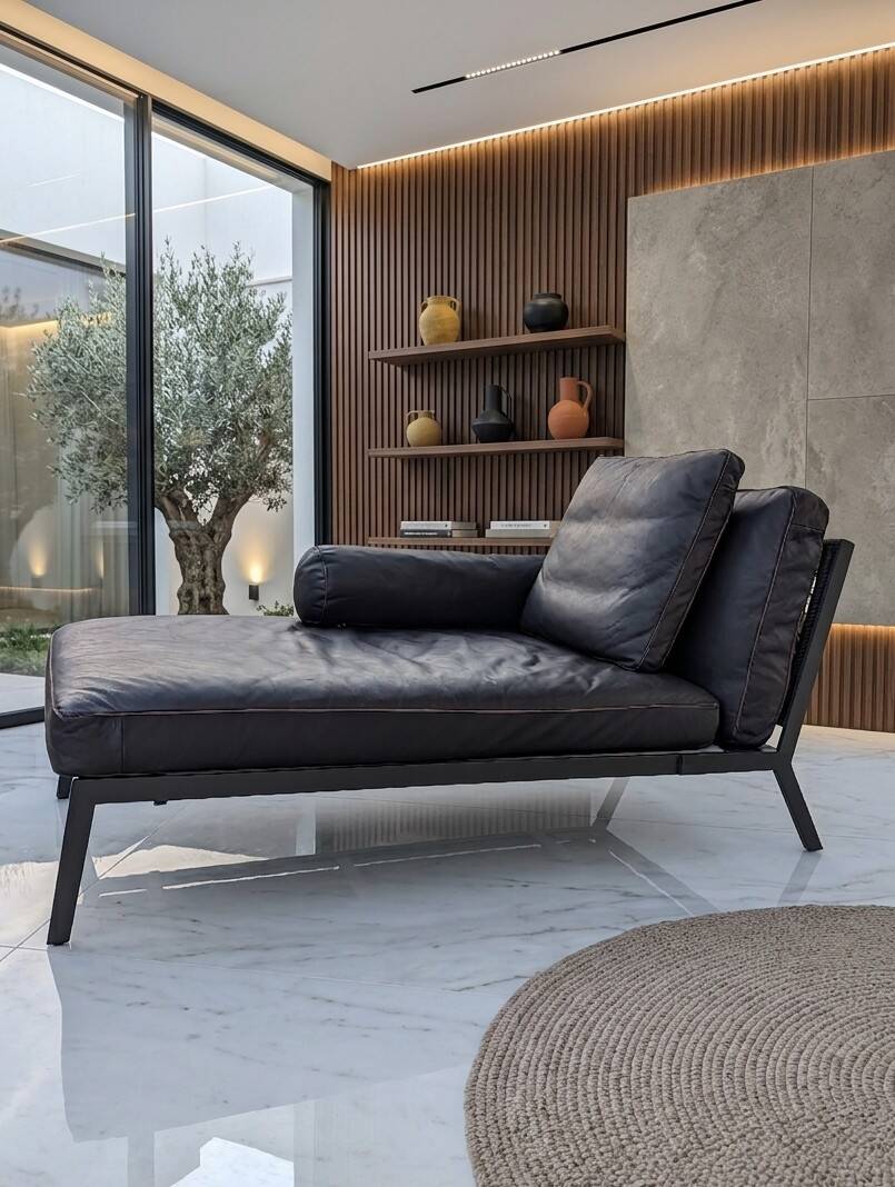 ​B&B Italia "Ray" Leather Chaise Longue by Antonio Citterio