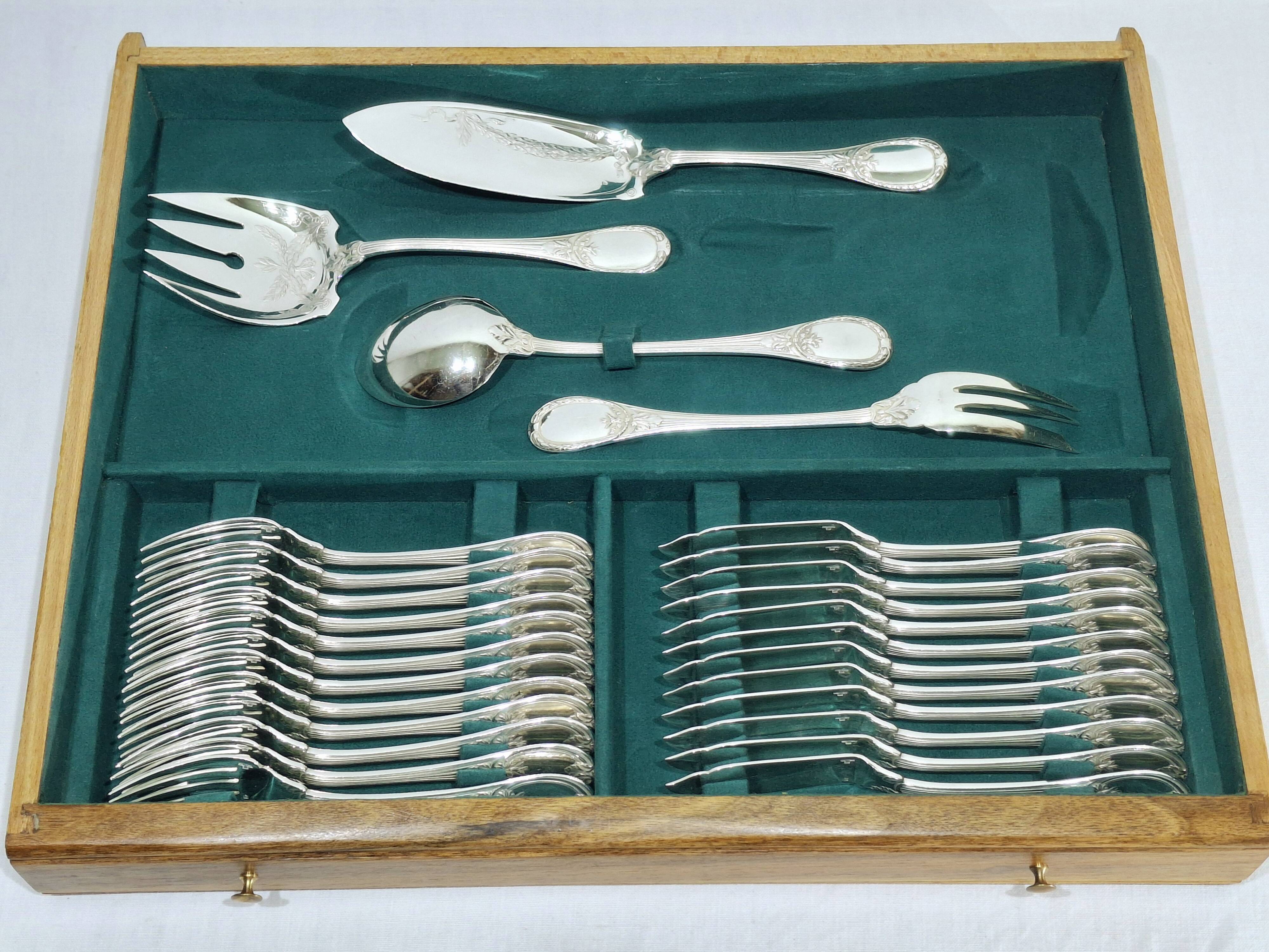 Christofle Cutlery Set - Trianon Model - 155 Pieces, Silver-Plated Metal