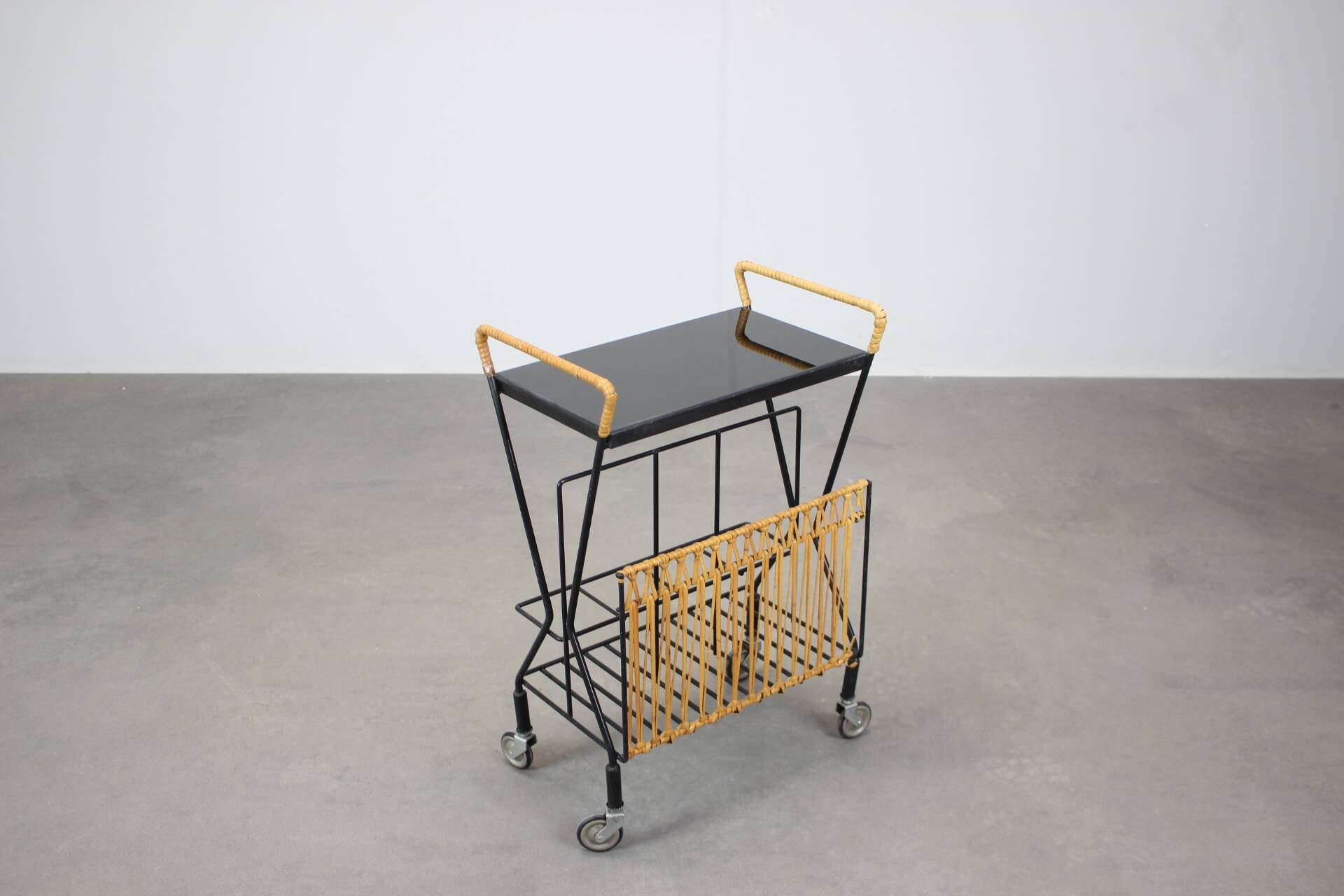 Mid-century Rolling Magazine Rack Cart, 1970s, Czechoslovakia