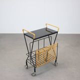 Mid-century Rolling Magazine Rack Cart, 1970s, Czechoslovakia