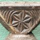 Brutalist candlestick, antique Asian grain sorter in carved wood.