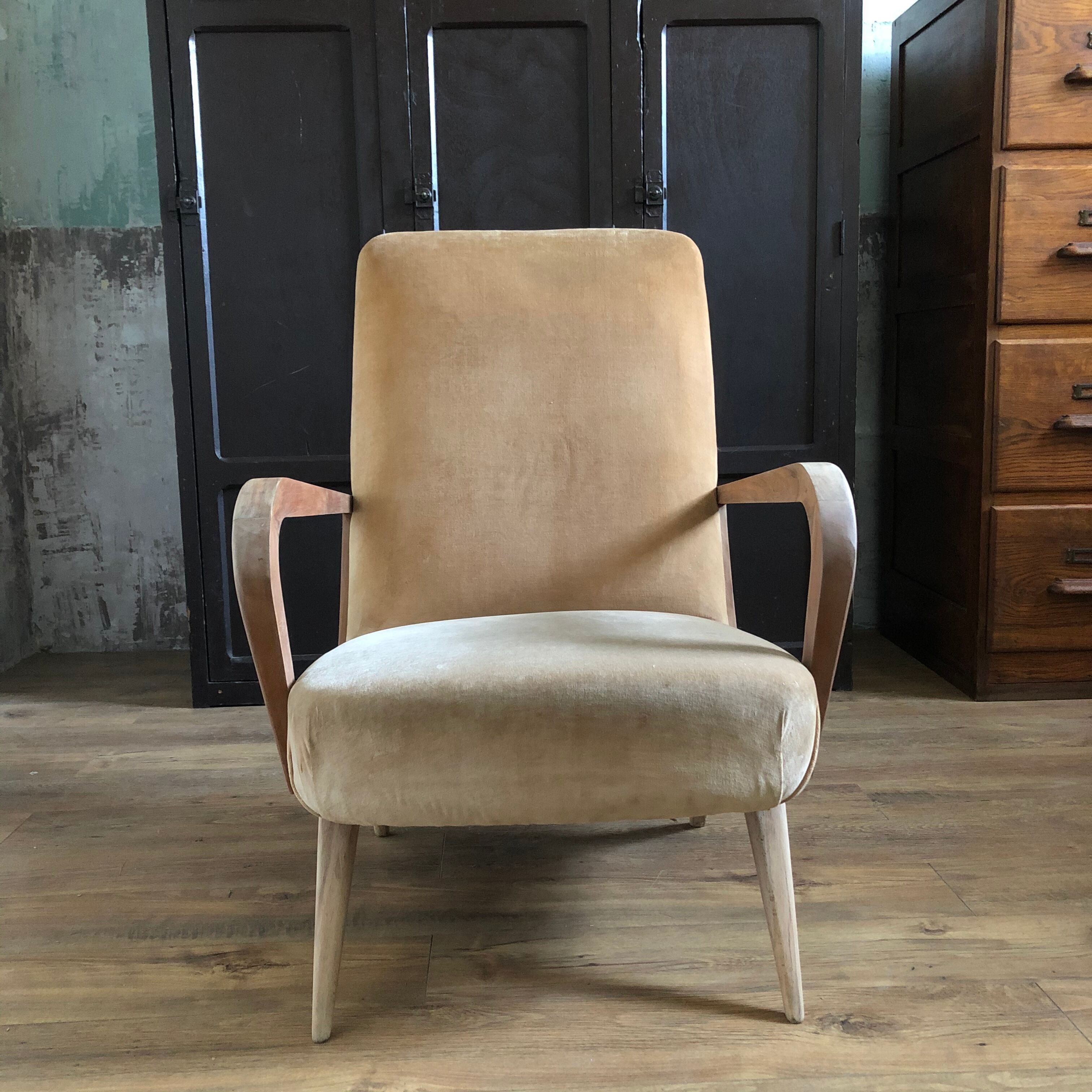 Velvet and wood armchair