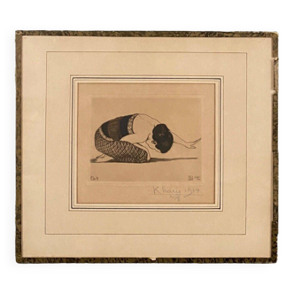 Dancer lithograph by Kharis 1914 black and white 20th century under glass Op 5