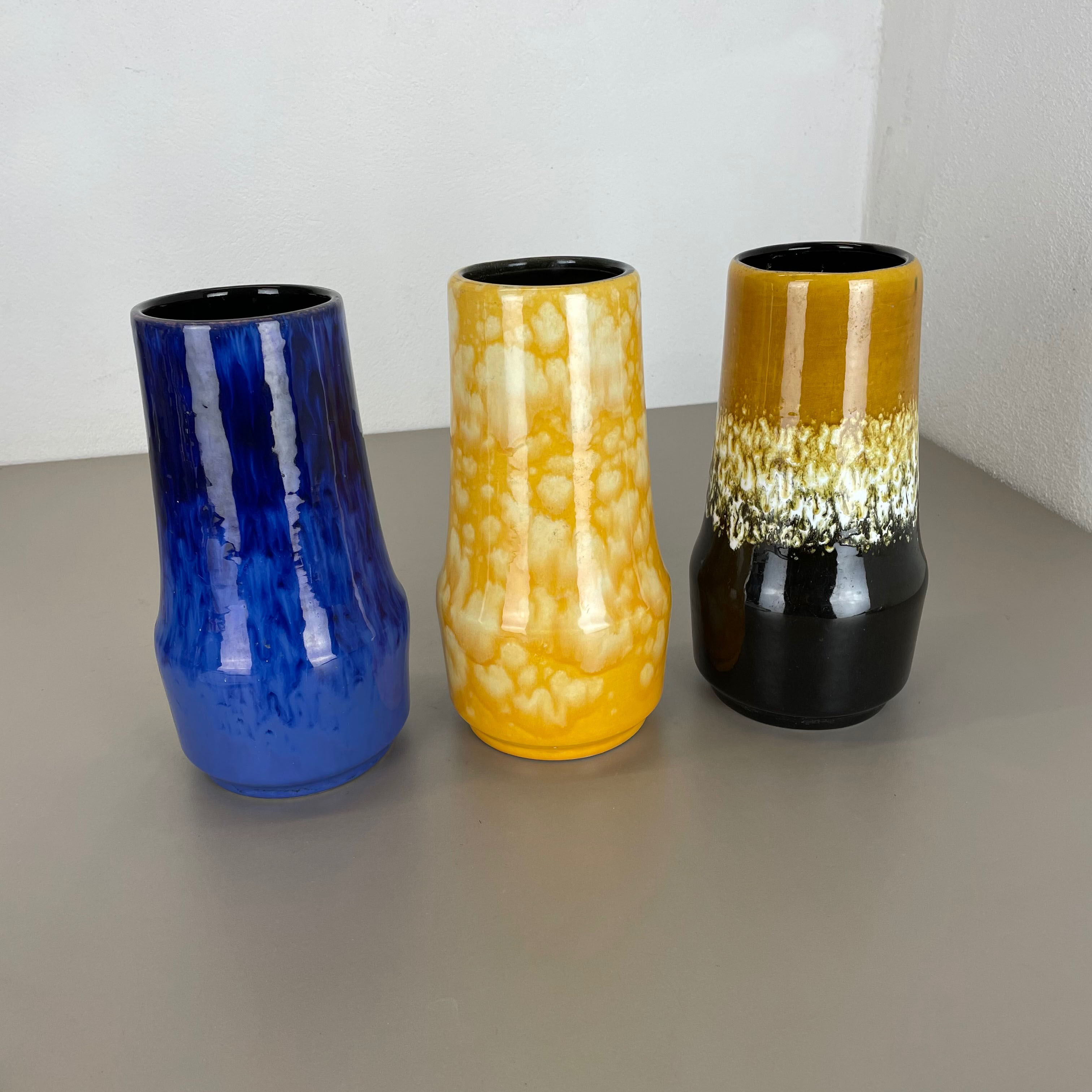 Set of Three Pottery Fat Lava "Supercolor" Vases Made by Scheurich Germany 1970s