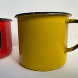 Pair of enamelled sheet metal mugs