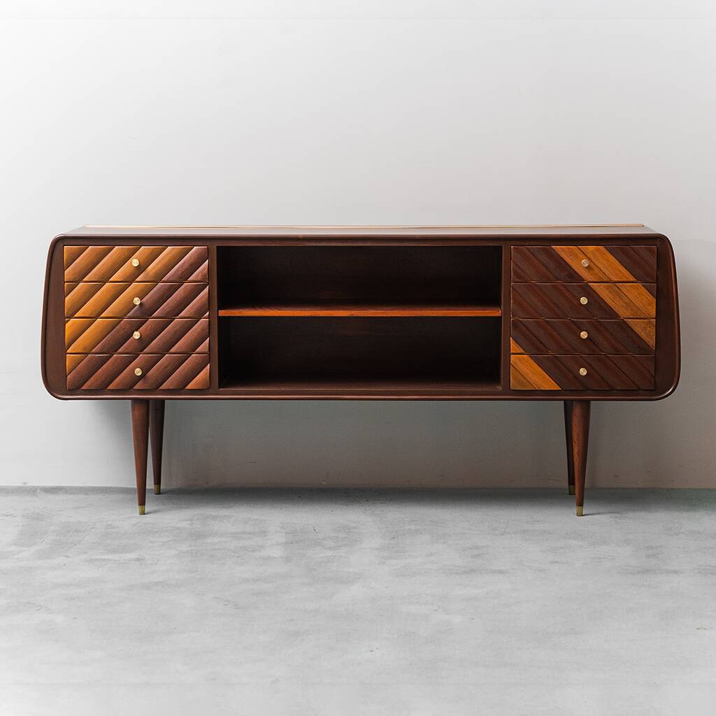 SIDEBOARD VINTAGE IN LEGNO CON DETTAGLI IN OTTONE ANNI ’60 MODERNARIATO