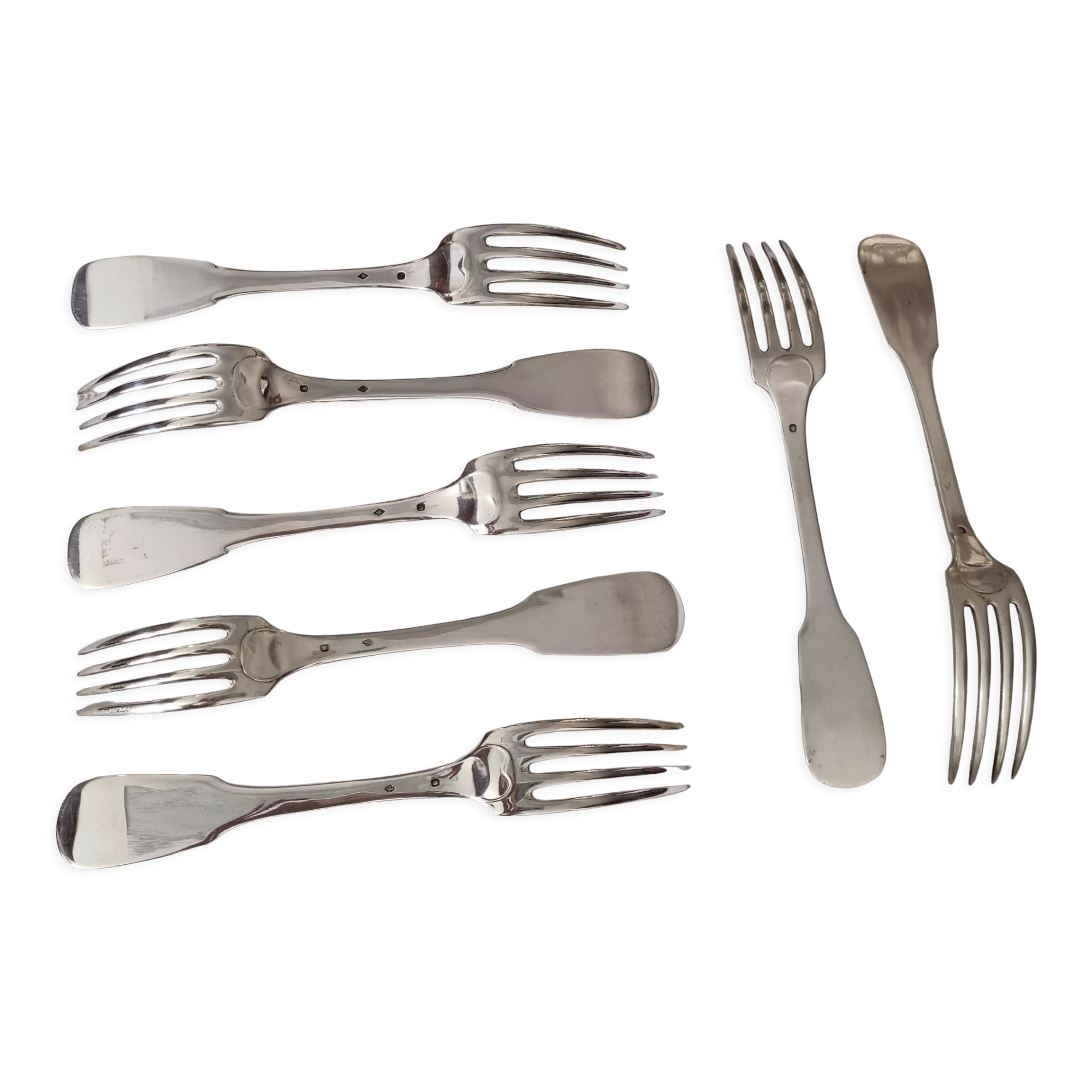 Set of 7 sterling silver table forks