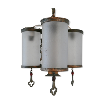 Antique English Frosted Glass Chandelier Pendants (2)