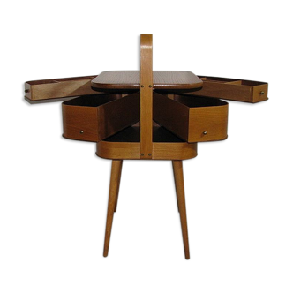 Mid century sewing box with / side table. asystent teak 1960/70s