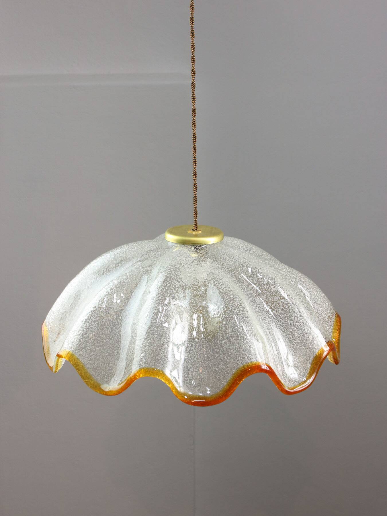 Mid-Century Italian Murano Glass and Brass Pendant Lamp