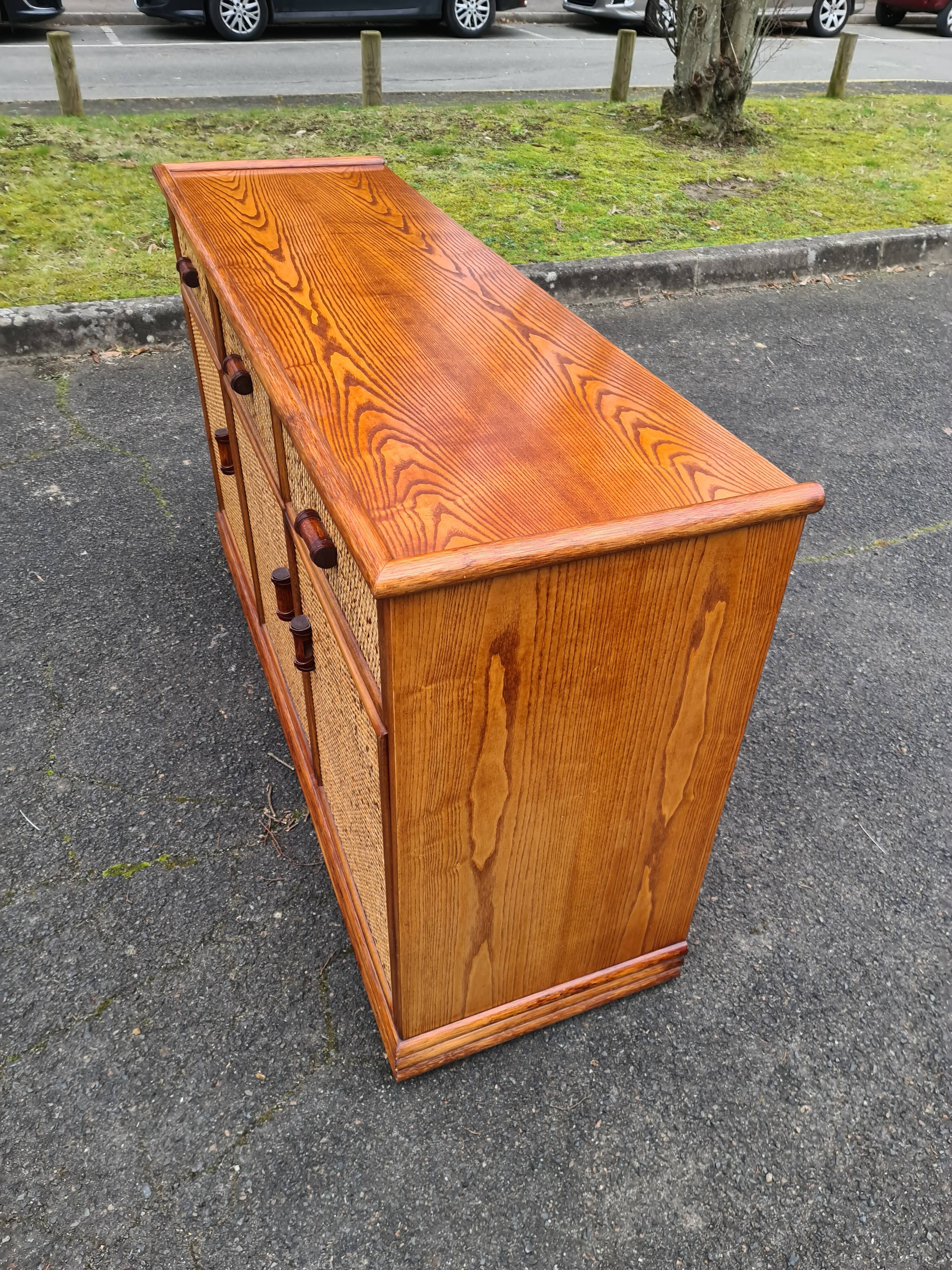 Vintage Rattan & Bamboo Enfilade Buffet