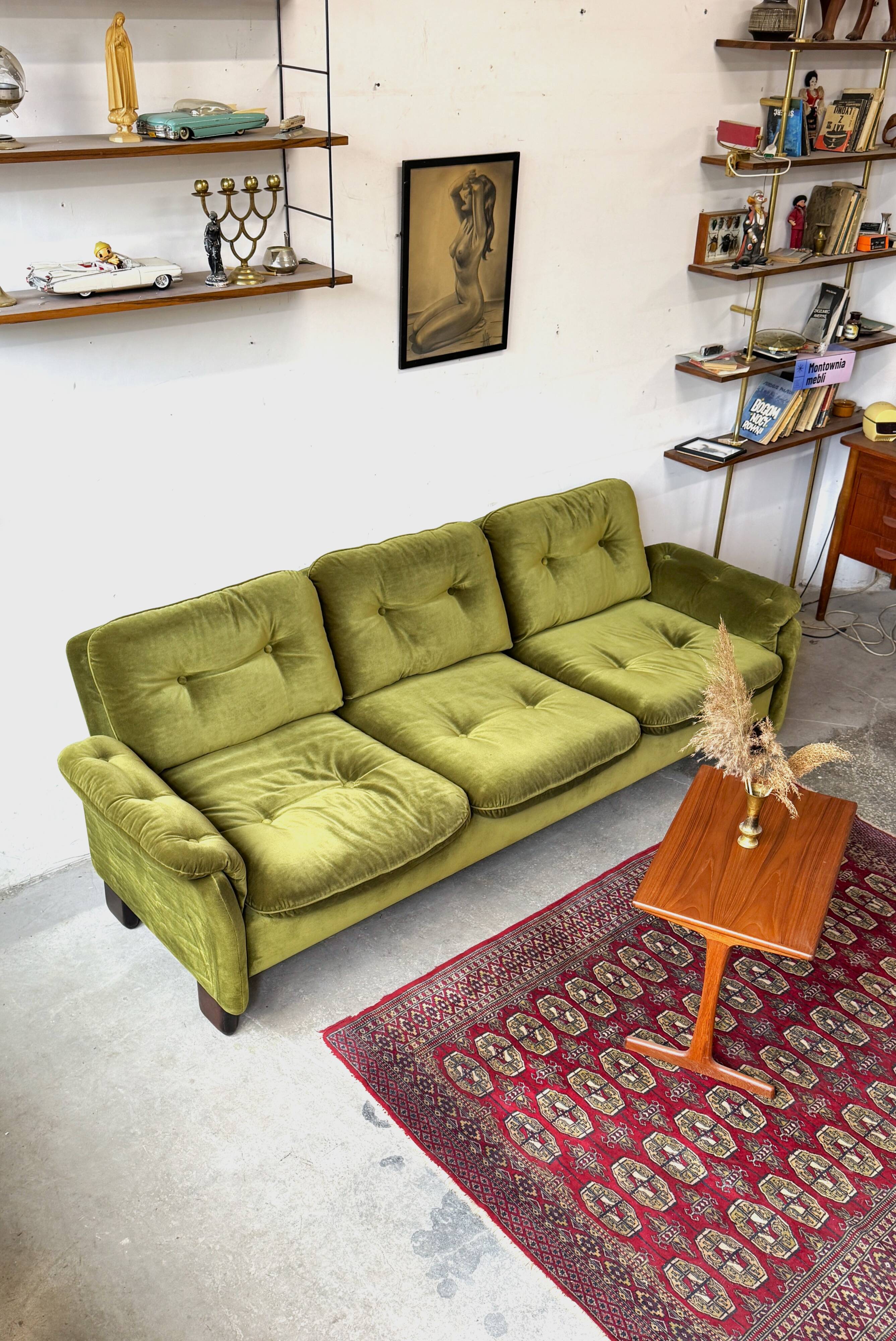 Velvet Sofa, Denmark, 1960s, Mid-C, Vintage