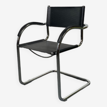 Design armchair in aluminum and imitation leather - 70s