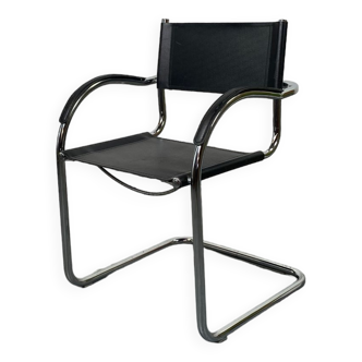 Fauteuil design en aluminium et simili-cuir - années 70