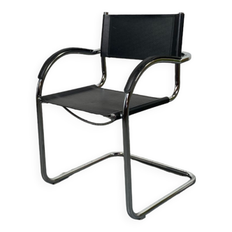 Design armchair in aluminum and imitation leather - 70s