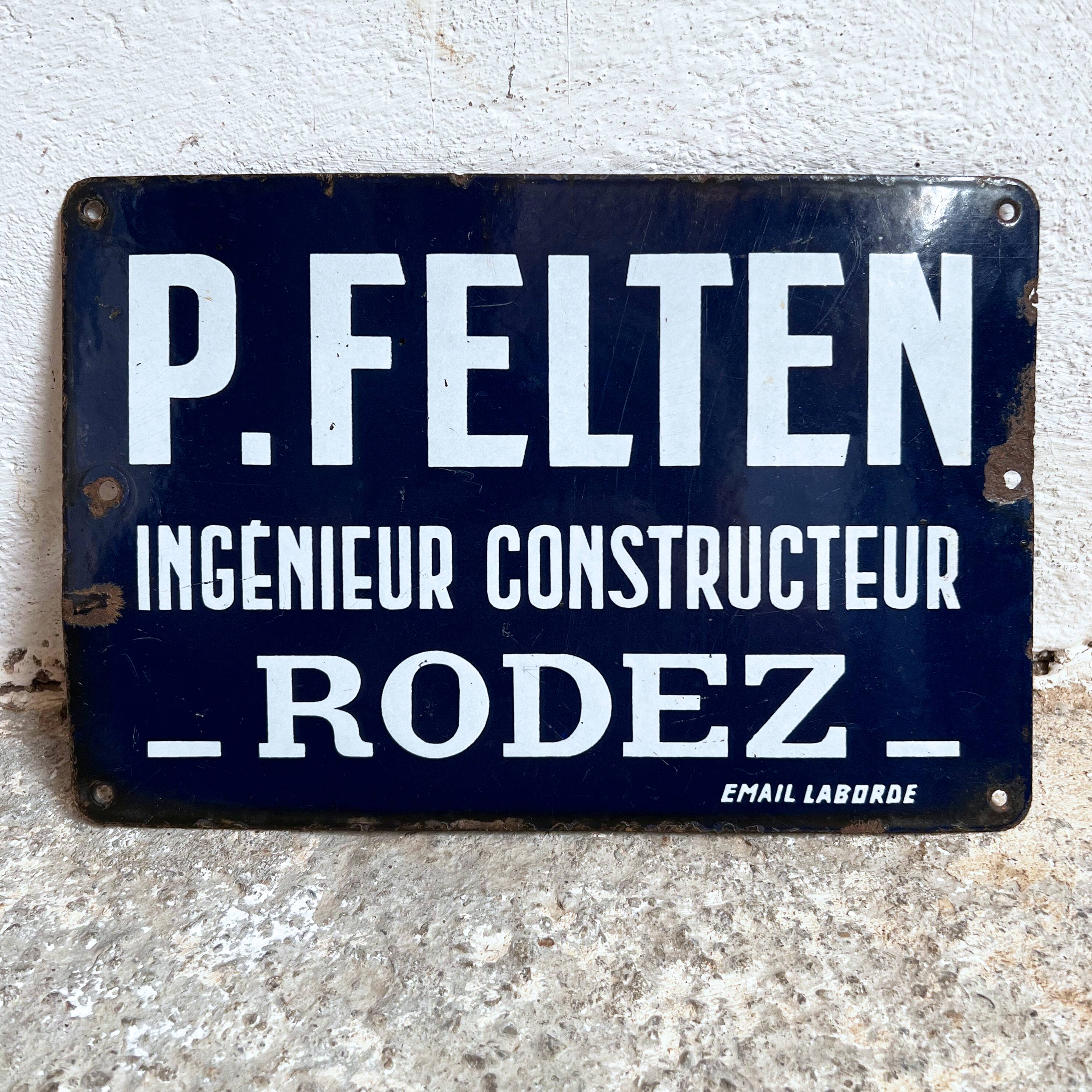 Enamelled plate P.Felten engineer builder Rodez