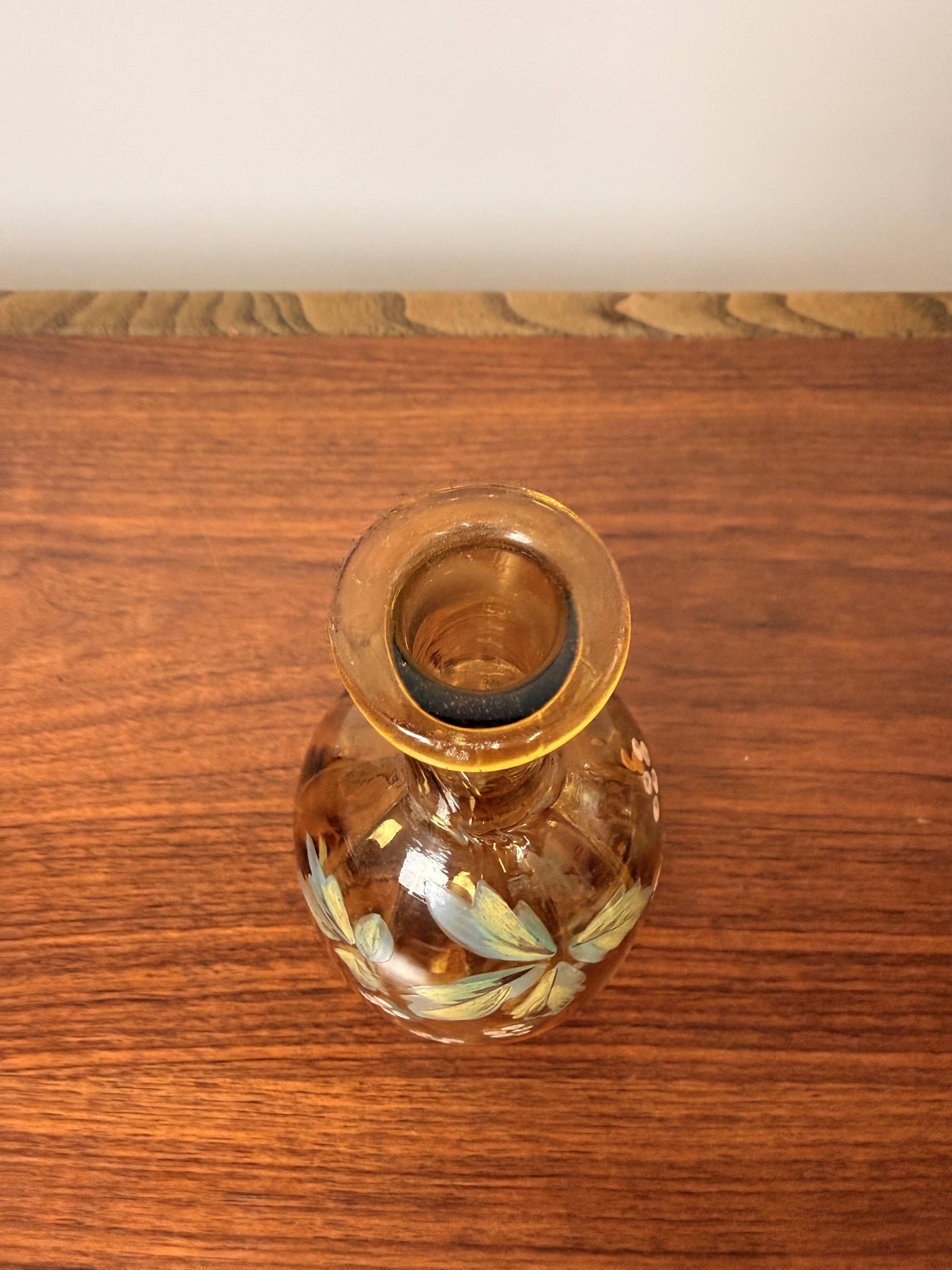 Antique Legras Carafe – Amber glass with enamel floral decoration – Art Nouveau