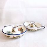 Pair of handmade cracked earthenware hand candlesticks signed Bassano Italy