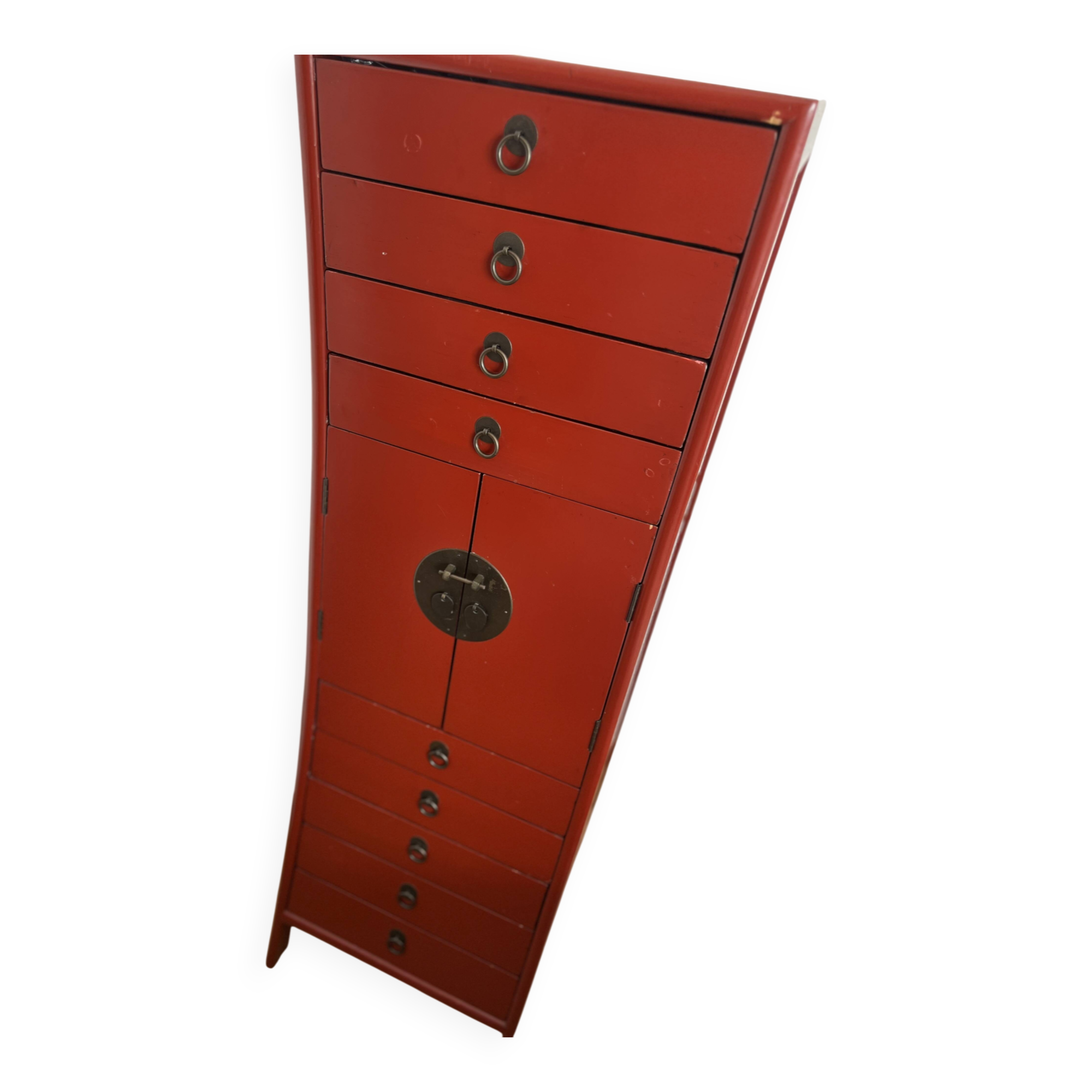 Red high cabinet Aldaba Madrid – 9 drawers and cupboard