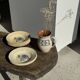 Set of 12 beige, pink, and blue deep plates from Digoin Sarreguemines, vintage.