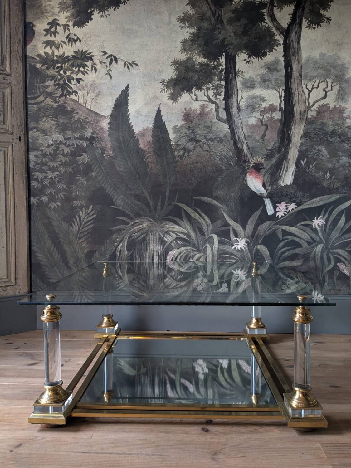 Designer coffee table in plexiglass and brass from the 70s DLG Maison Charles