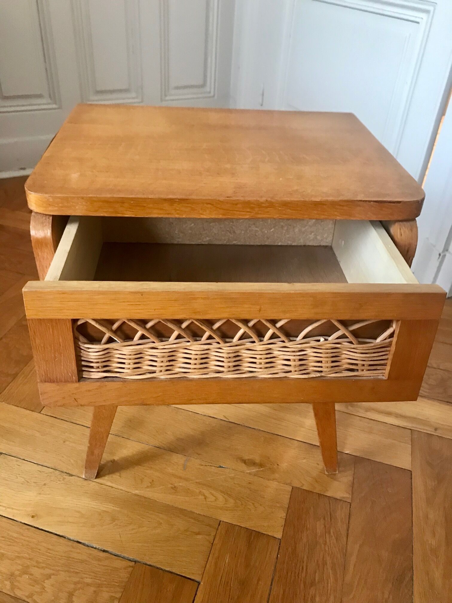 Bedside wood and rattan