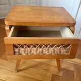 Bedside wood and rattan