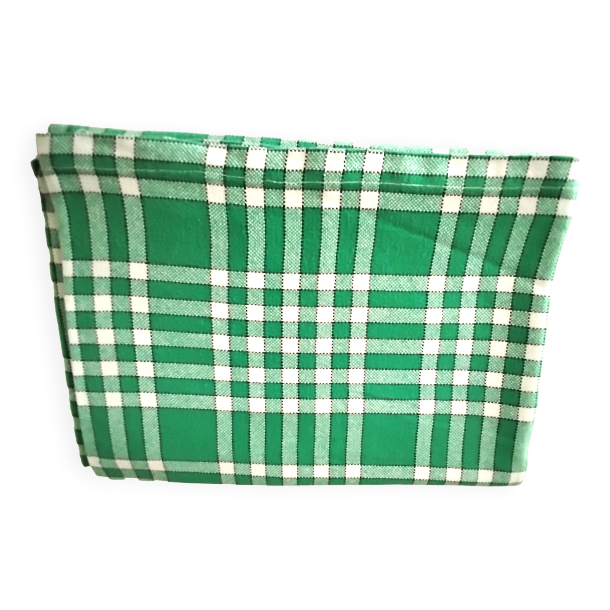 Vintage cotton tablecloth with green and white checks 1.45 x 1.65 m