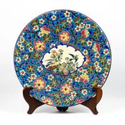 Plat en émaux de Longwy – Décor d’oiseaux et fleurs polychromes – 1950