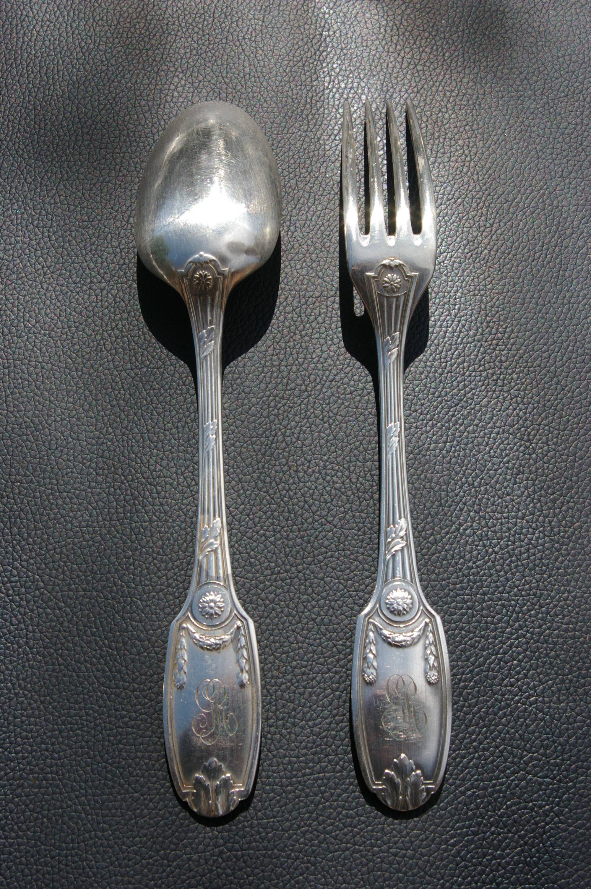 12 Dessert Cutlery Sets (forks + spoons) CHRISTOFLE MARIE-ANTOINETTE