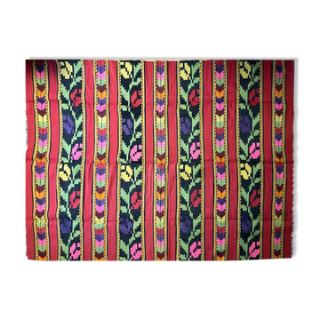 Romanian wool rug, red background with colourful tulips248x164cm