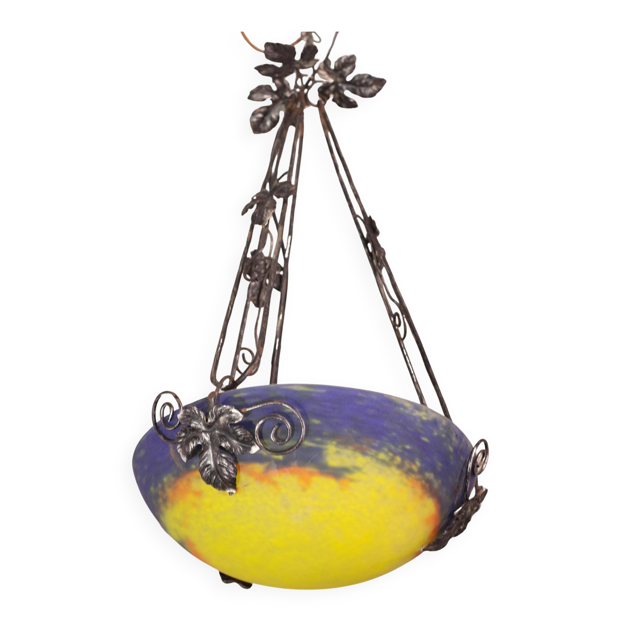 Art Deco yellow pendant light by G.V. de Croismare, Muller Frères, France, 1920s