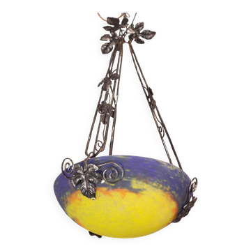 Suspension jaune Art Déco par GV de Croismare, Muller Frères, France, années 1920