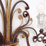 Wrought iron and glass wall light in the style of Maison Baguès