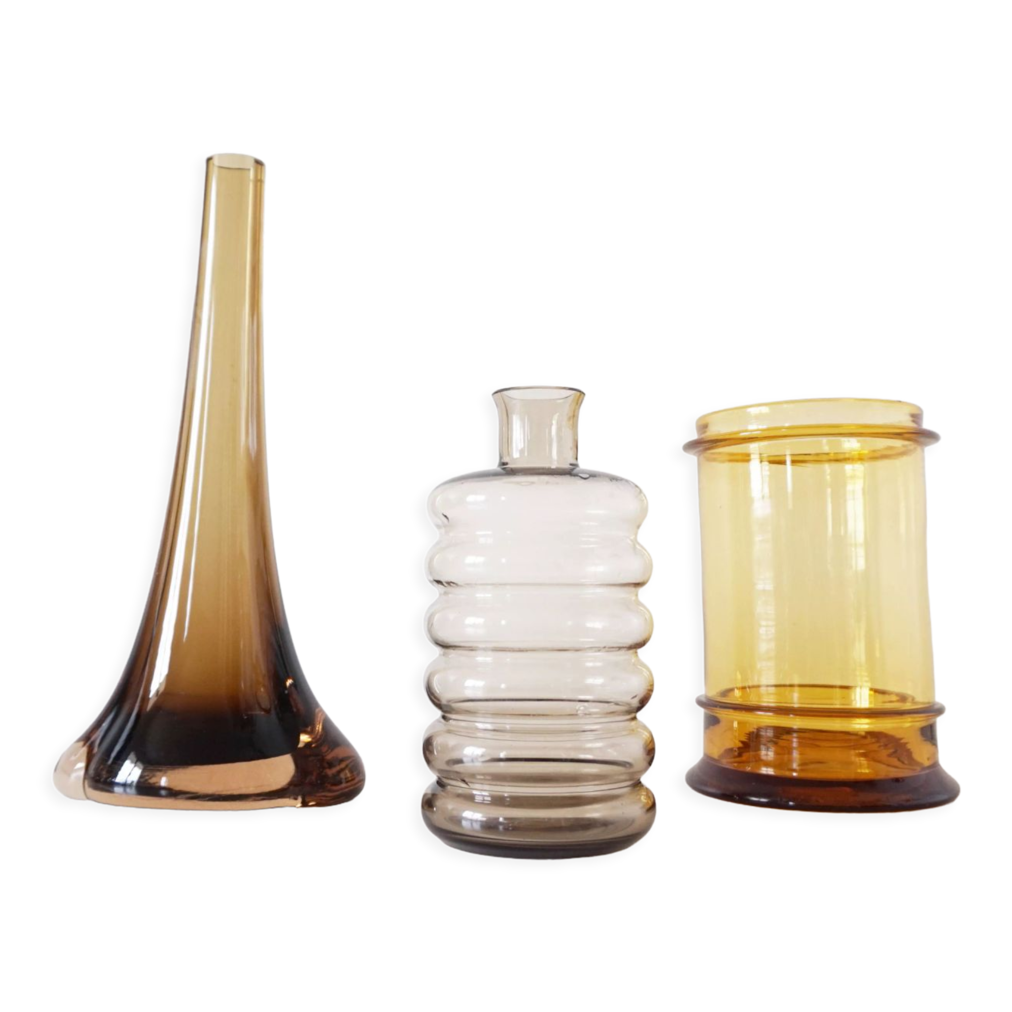 Set of vintage smoked glass vases